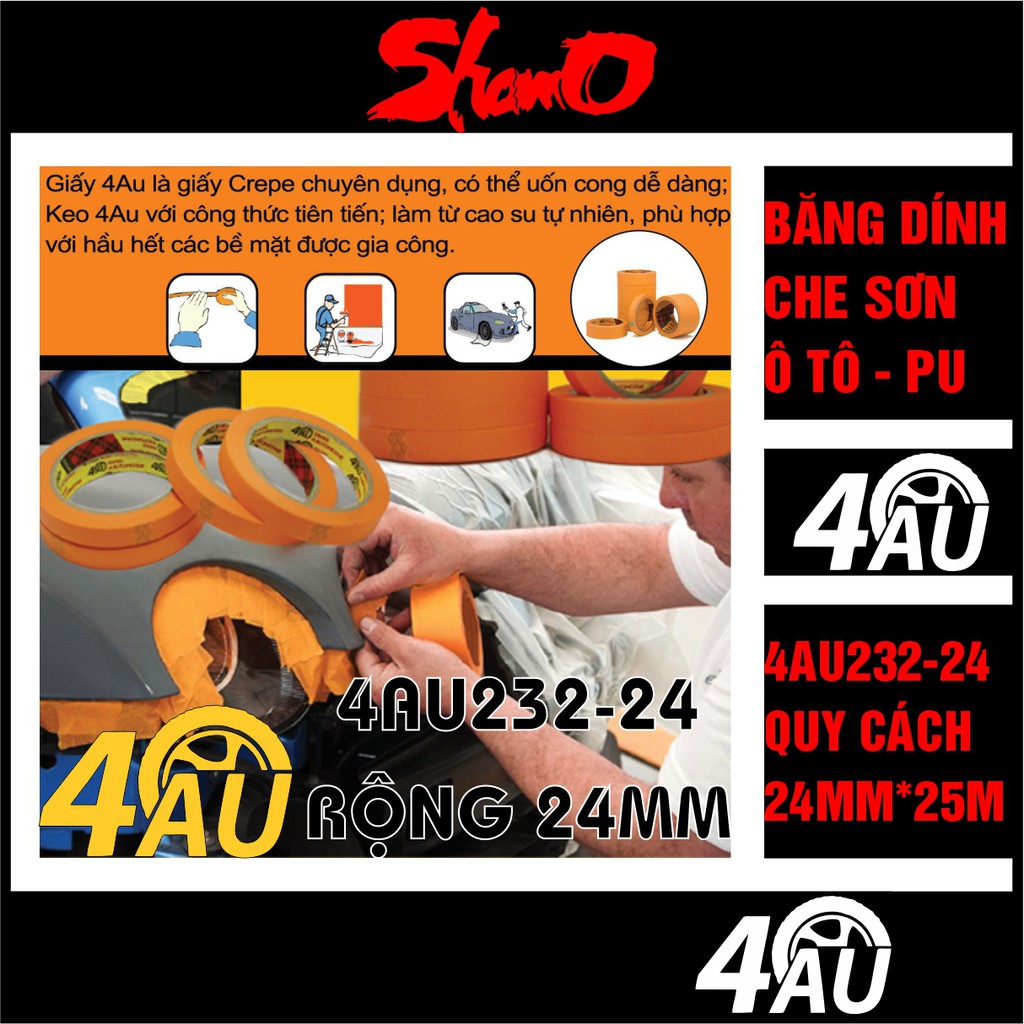 [Cây 15 cuộn 24mm x 25m] Băng dính giấy che sơn ô tô 4AU232-24 – Băng dính giấy Automotive cao cấp (4au-232)