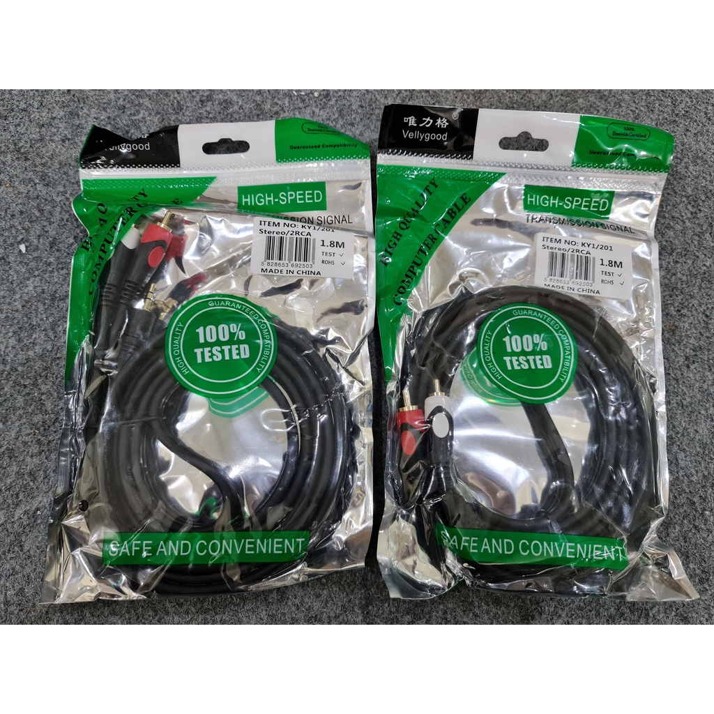 [CHÍNH HÃNG]. Dây1 đầu 3.5 ra 2 AV chính hãng VELLY 1.8M.Lõi đồng nguyên chất