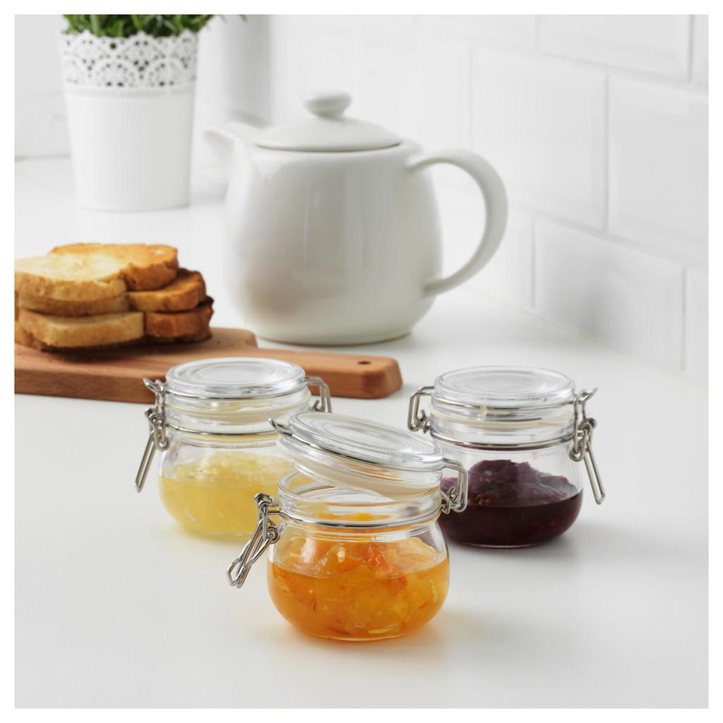 Bộ 3 hũ thủy tinh quai sắt đựng mứt, hạt, gia vị Korken IKEA