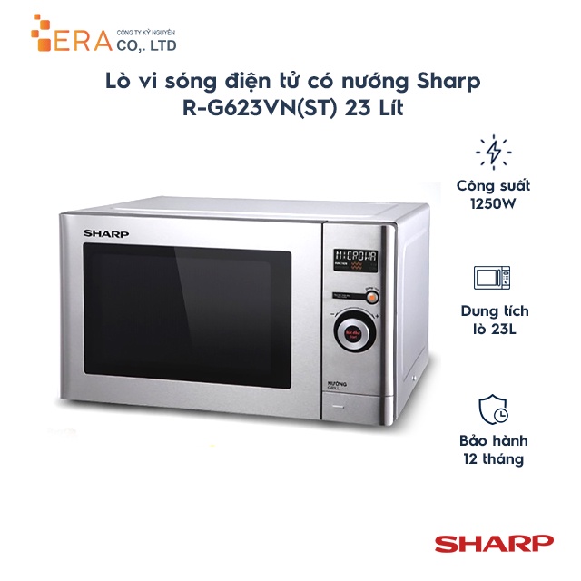 [Mã ELHADEV giảm 4% đơn 300K] Lò vi sóng điện tử có nướng Sharp R-G623VN(ST) 23 Lít