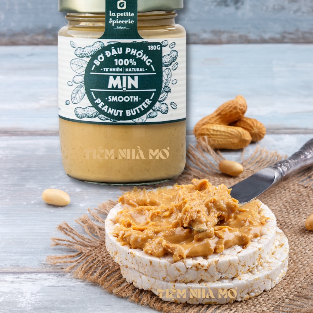 Bơ đậu phộng nguyên chất loại hạt 180g ăn kiêng không đường by Tiệm nhà Mơ