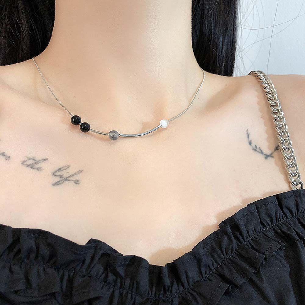 AROMA Vòng Cổ Choker Bằng Thép Titan Thiết Kế Không Đồng Đều Đơn Giản Thời Trang Theo Phong Cách Hip