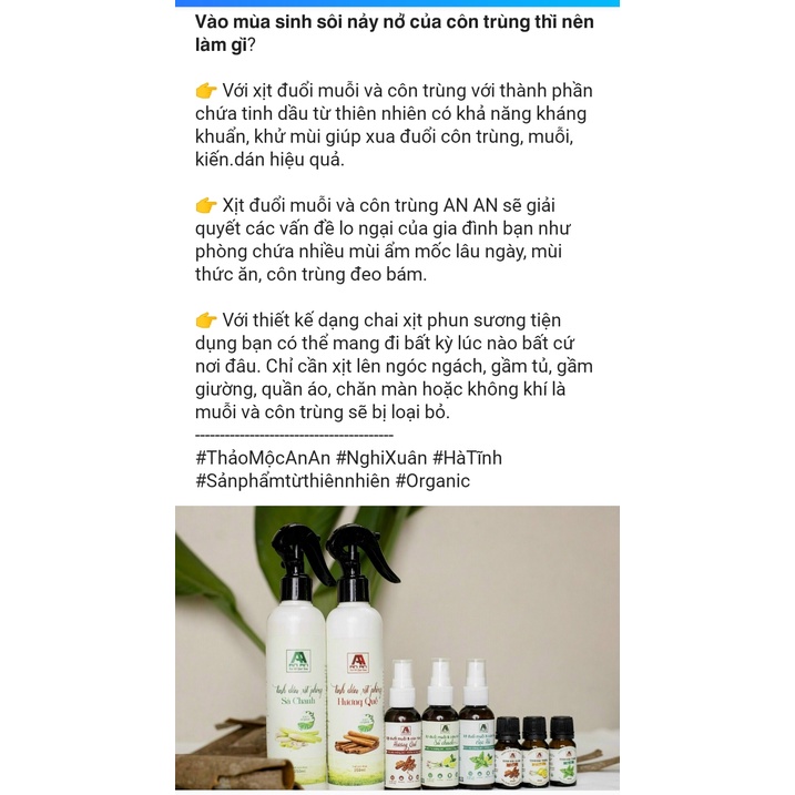 XỊT DUỔI MUỖI CÔN TRÙNG KHÔNG SỬ DỤNG HÓA CHẤT CHAI 50ML