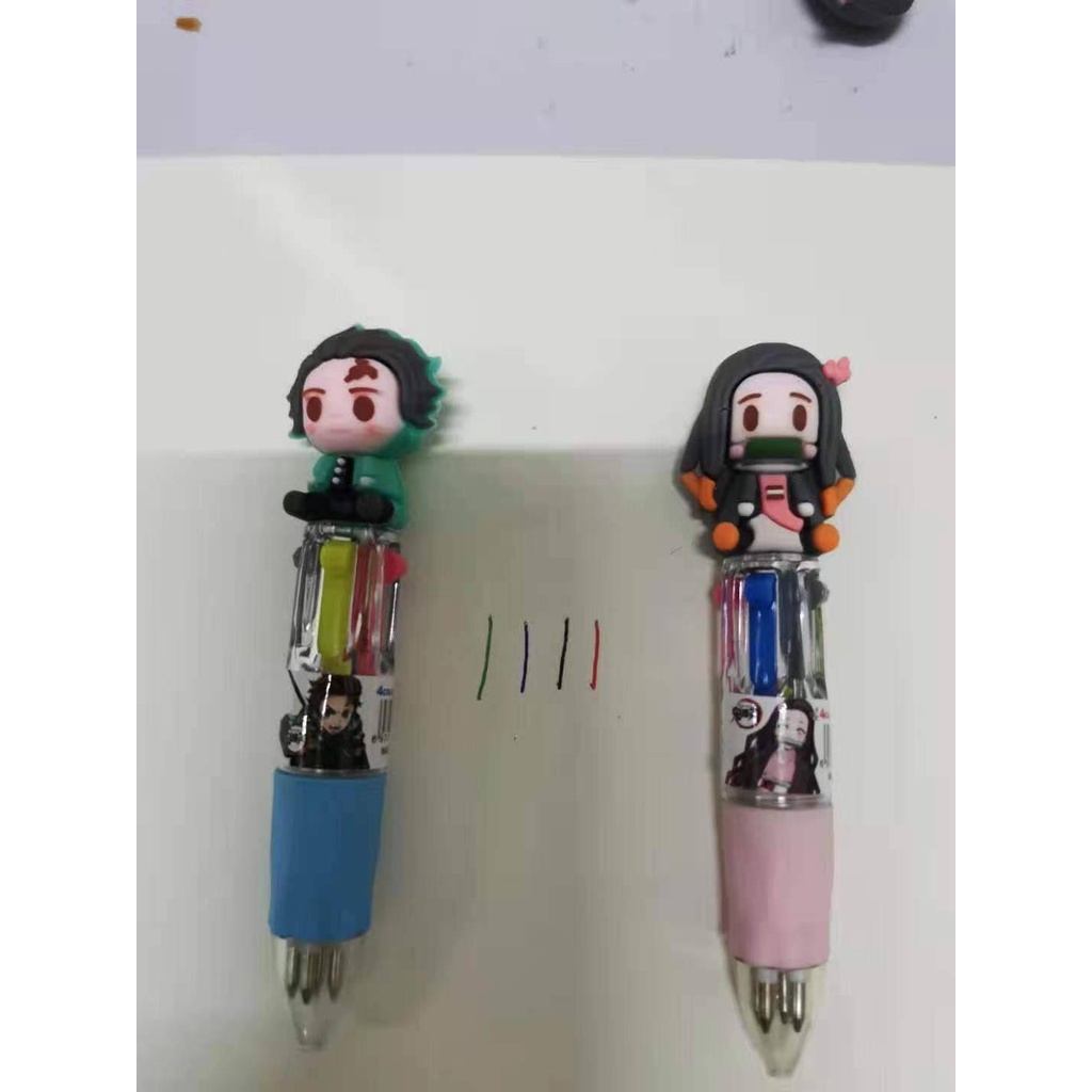 Bút bi 4 màu sắc trong 1 xinh xắn tiện lợi 4 Colors Cute Anime Demon Slayer Kimetsu No Yaiba Kamado Tanjirou Nezuko Chunky Ballpoint Pen Kawaii Rollerball Pen School Office Supply Gift Stationery