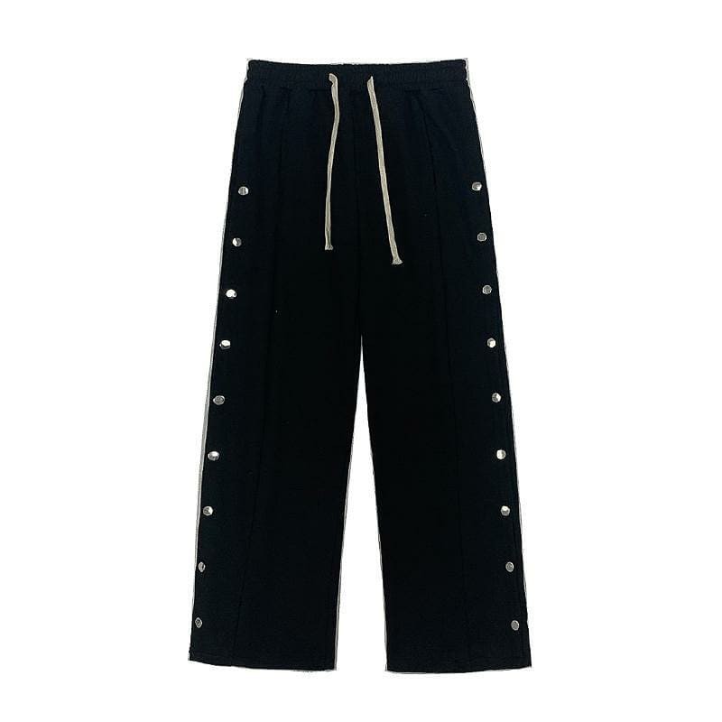 Quần unisex ống rộng dập cúc hai bên 2 màu đen - xám