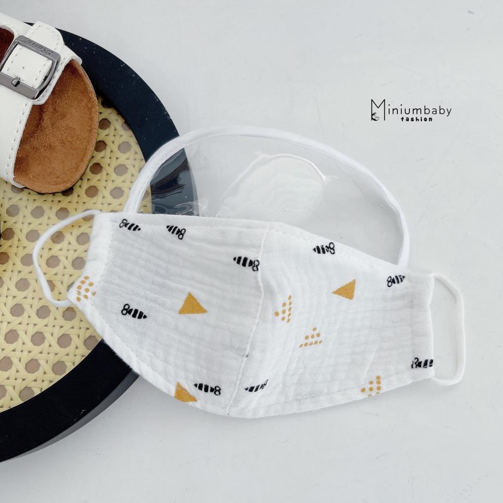Khẩu trang vải Miniumbaby cho bé chất liệu xô muslin mềm thoáng cho bé từ 6 tháng đên 7 tuổi - KC115