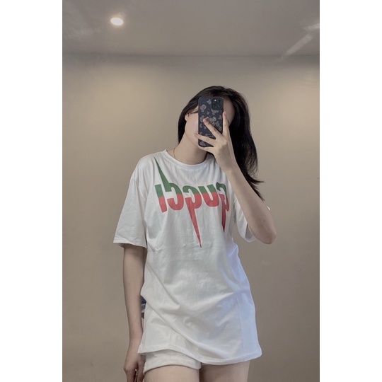 ÁO THUN Tay Lỡ GU*CCI CHỮ MÀU Tia Sét , ÁO THUN NAM NỮ UNISEX