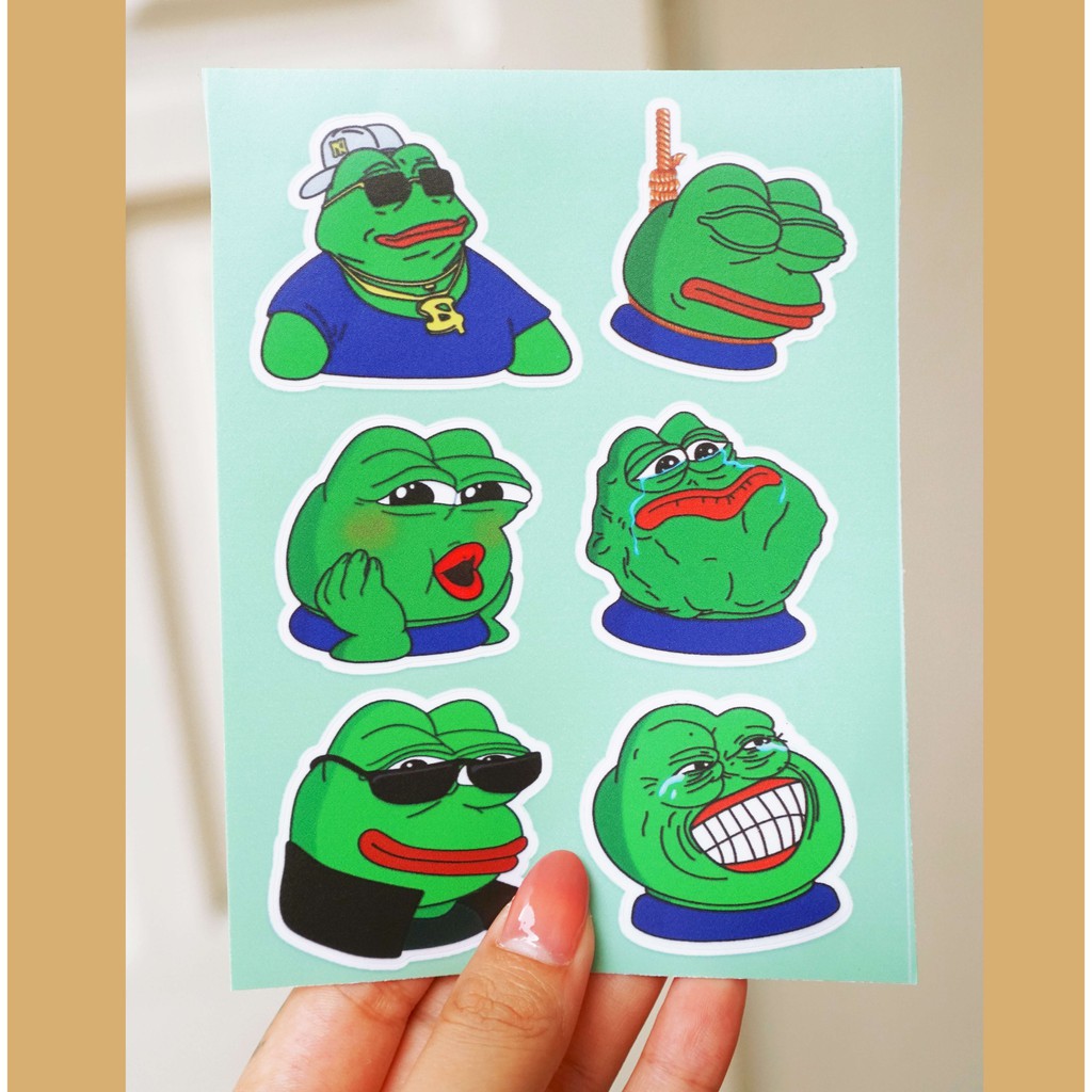 Set Sticker Ếch Xanh Pepe | Sticker Dán Nón Bảo Hiểm, Sticker Dán Điện Thoại, Dán Vali, Sticker Dán Đàn