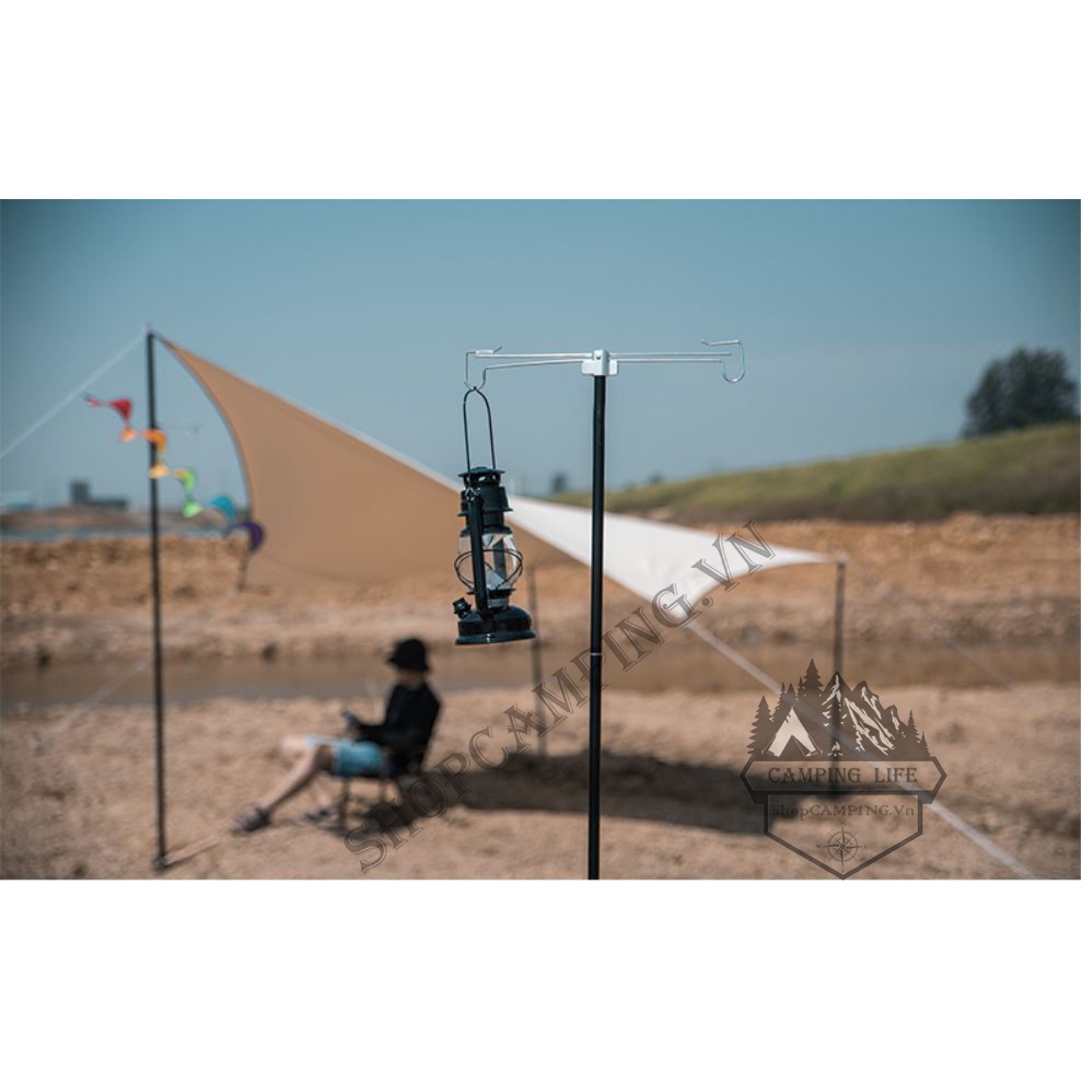 Trụ đèn cắm đất hợp kim nhôm 2 móc treo, cây treo đèn phi 16mm dã ngoại, cắm trại - Camping VietNam
