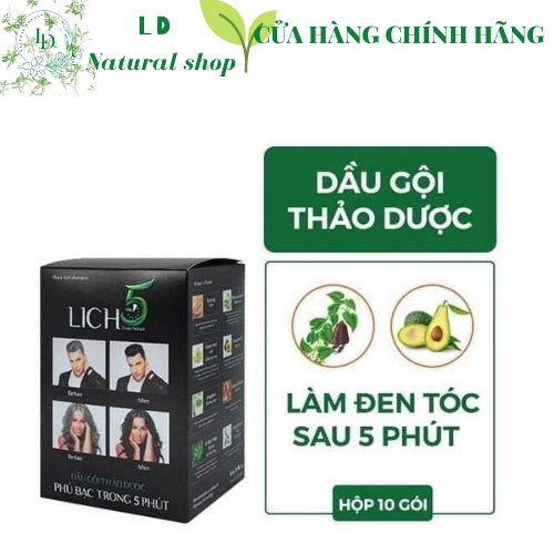 Dầu Gội Lich5 - Thảo Dược Đen Tóc Cỏ cây hoa lá - Hộp 10 gói