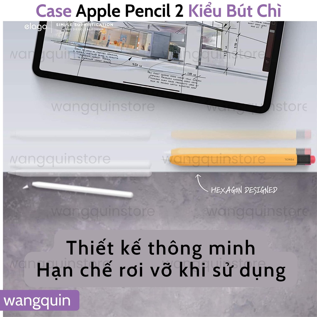 Vỏ bao ốp silicon case bút cảm ứng Kiểu bút chì pencil Gen 2 - Vỏ bọc bảo vệ bút cảm ứng cao cấp Sạc không cần tháo