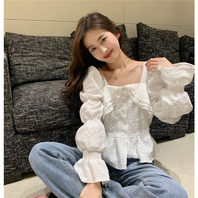 Áo Ngắn Cổ Vuông Phối Bèo Thời Trang Mùa Hè Quyến Rũ Cho Nữ