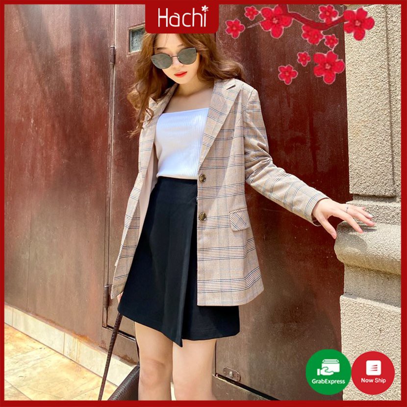 Áo khoác blazer kẻ nữ, Chân váy chữ A, Blazer 2 lớp hàng cao cấp Hachidesigns