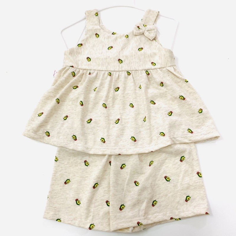 Bộ cotton đùi áo đính nơ bé gái