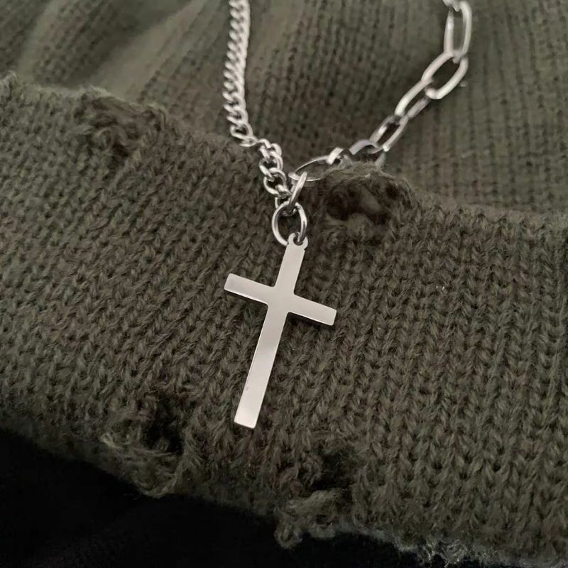 Dây chuyền thánh giá cá tính Unisex làm bằng thép không gỉ phong cách Punk Gothic