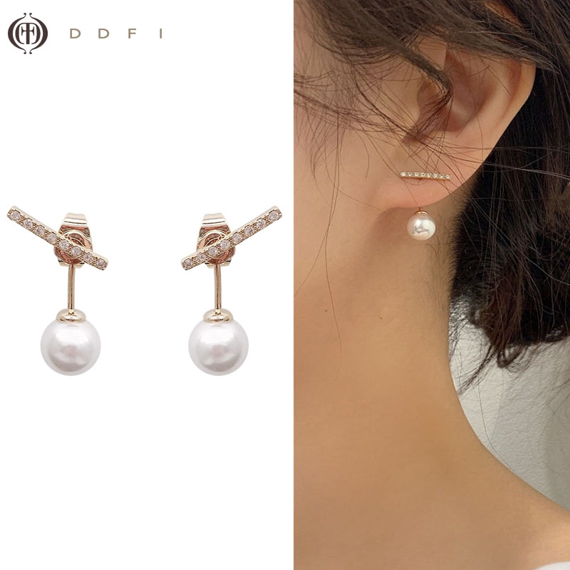 Khuyên tai dạng nụ H4C10 chấu bạc 925 đính ngọc trai đơn giản ngọt ngào thời trang phong cách Hàn Quốc