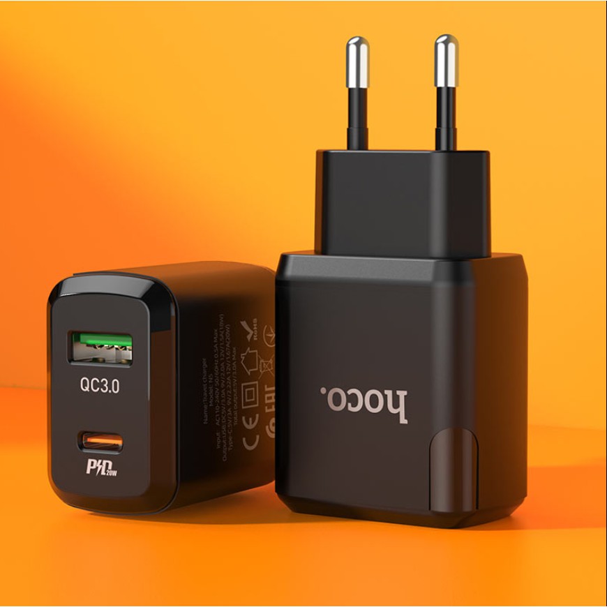 Củ Sạc nhanh 2 cổng Hoco N5 - PD20W + QC3.0 Dành cho điện thoại iP Huawei Samsung Oppo Realme