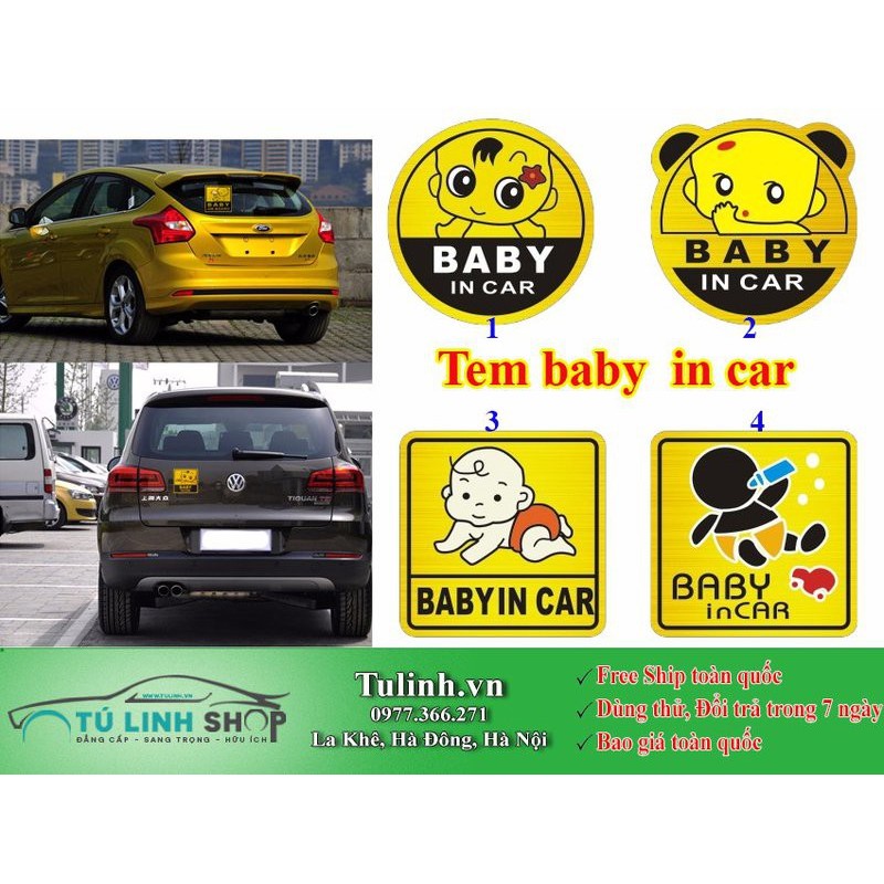 Tem Baby in Car dán đuôi xe ô tô, nhiều mẫu đáng yêu để lựa chọn