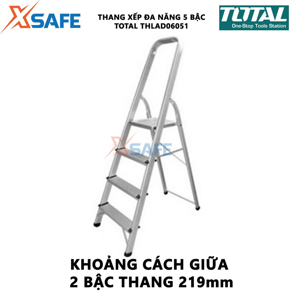 Thang xếp TOTAL THLAD06051 Thang đa năng 5 bậc, khoảng cách giữa hai bậc 219mm, sức tải tối đa 150kg - [XSAFE]