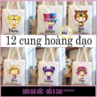 Túi tote túi vải túi canvas, có khóa kéo in hình 12 CUNG HOÀNG ĐẠO - săn nón đẹp