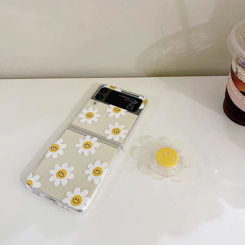 [SẴN] Ốp Samsung Z Flip 3/Z Flip 4 trong suốt in hình hoa cúc mặt cười popsocket xinh xắn Z Flip3/ZFlip3/Z Flip4 /ZFlip4