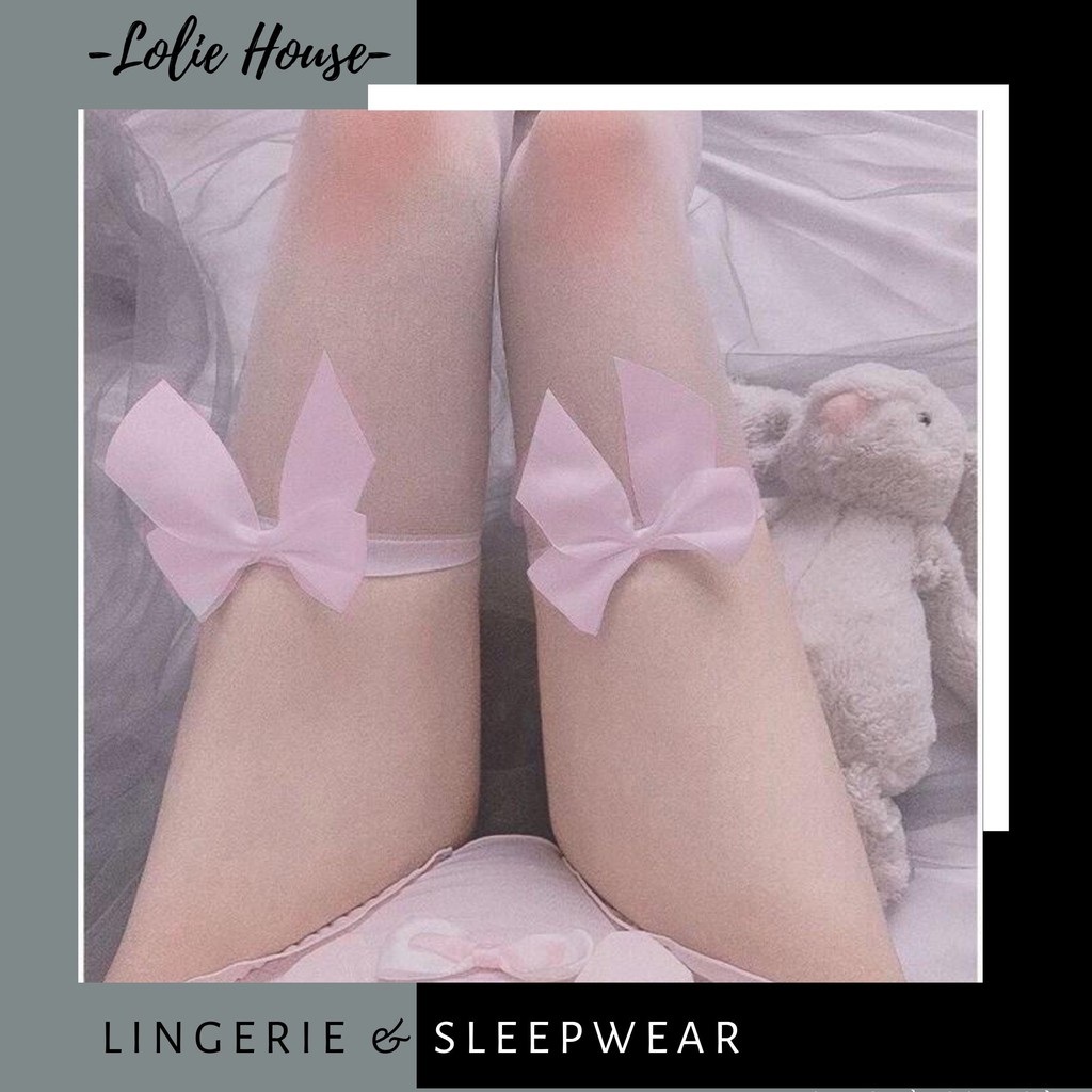 Tất đùi thun mỏng xuyên thấu đính nơ ❤️ Tất đùi trơn màu đính nơ cute QT1 - Lolie House