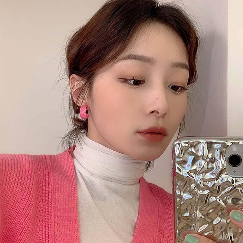 Bông Tai Hình Chữ C Màu Hồng Đơn Giản Phong Cách Hàn Quốc Dễ Thương Dành Cho Nữ