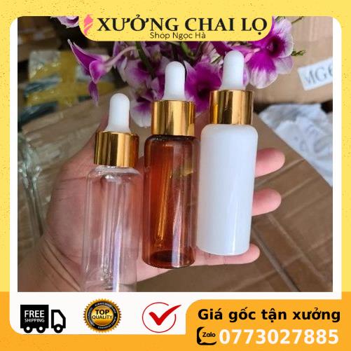 Lọ Chiết Serum ❤ GIÁ RẺ NHẤT ❤ [30ml,50ml,100ml] Chai nhựa pet đựng tinh dầu bóp giọt Khoen vàng chiết mỹ phẩm