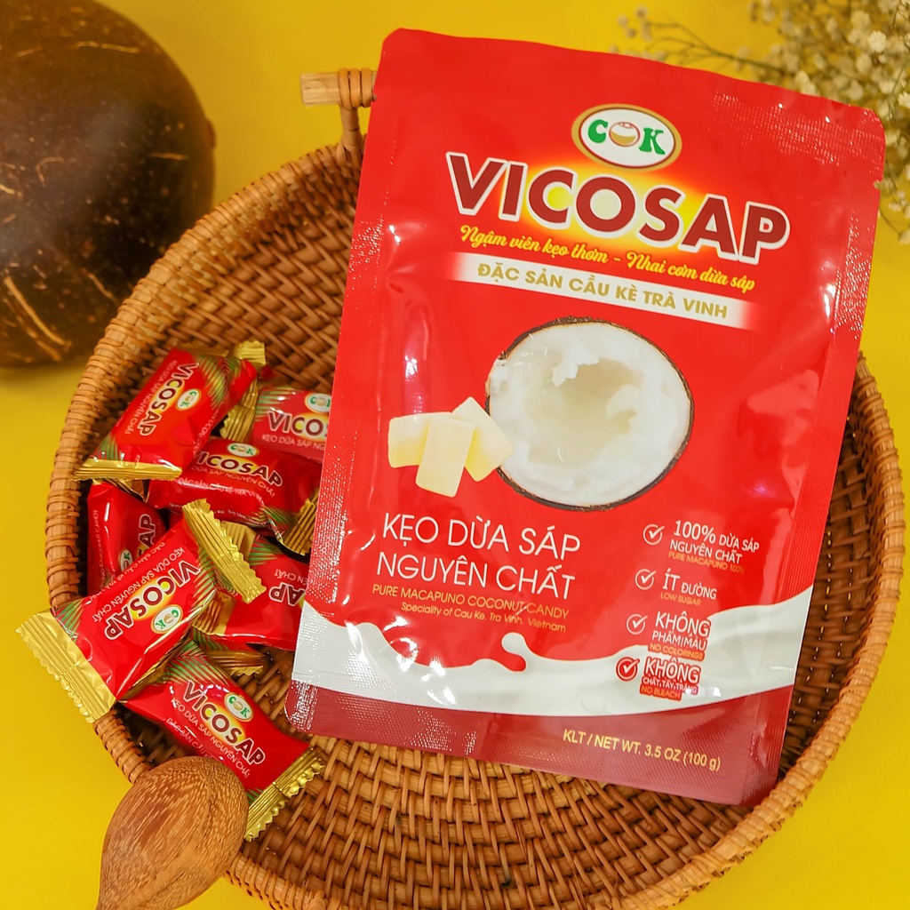 Kẹo dừa sáp nguyên chất 100gr Vicosap