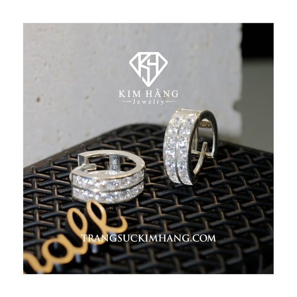 Khuyên Tai Bạc Thiết Kế  2 Tầng Đá KHJER015