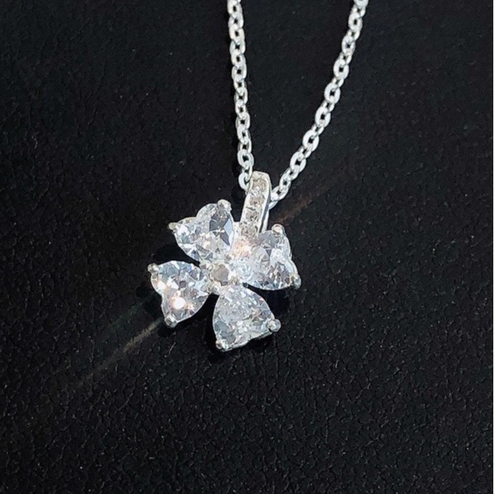 Dây Chuyền Bạc Ta Cao Cấp CaoBac Jewellery Cho Nữ Thiết Kế Hoa Bốn Cánh Cỏ Bốn Lá Đính Đá Lấp Lánh Món Quà Ý Nghĩa