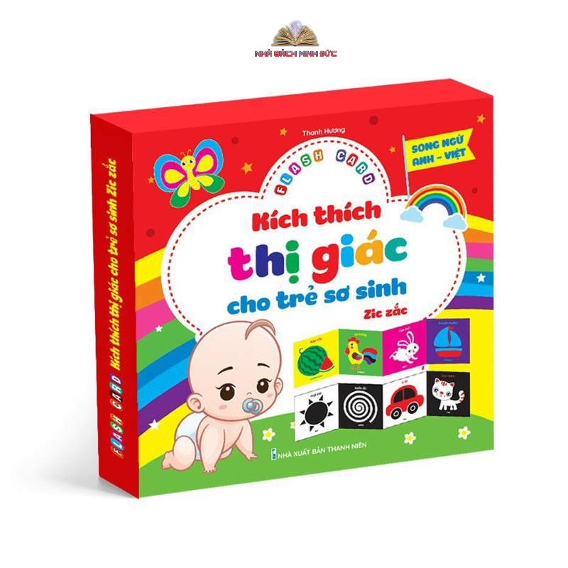 Sách - Trọn Bộ 4 tấm (40 thẻ ) Flash card kích thích thị giác cho trẻ sơ sinh zic zắc - Song ngữ Anh Việt - Gồm 40 thẻ
