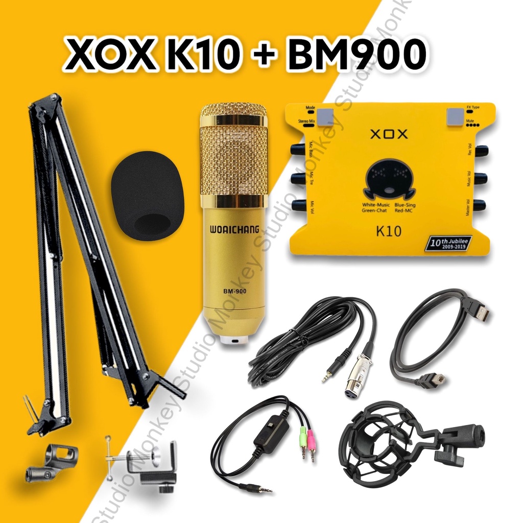 Bộ Combo Mic Thu Âm Hát Livestream Soundcard XOX K10 2020 &amp; Mic BM900 ⚡BH 1 NĂM⚡ Thu Âm Điện Thoại Máy Tính