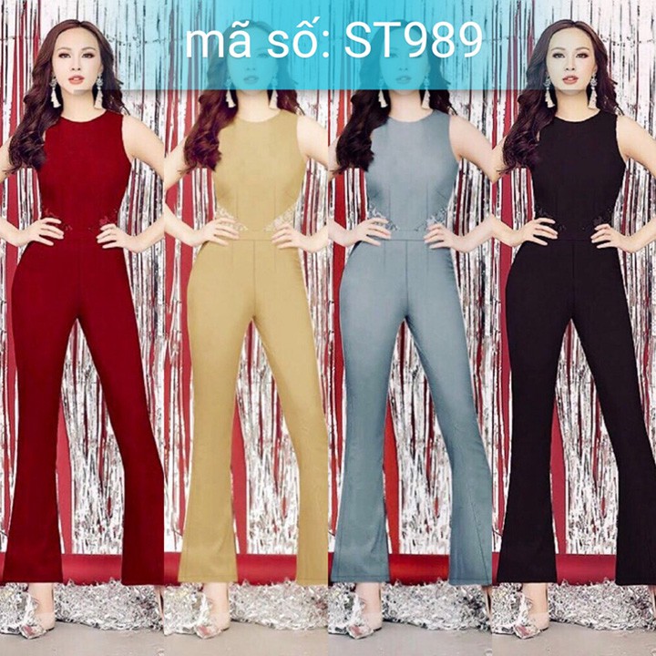 ST989 Jumsuit đồ bay dài ống loe phối ren eo xinh xắn