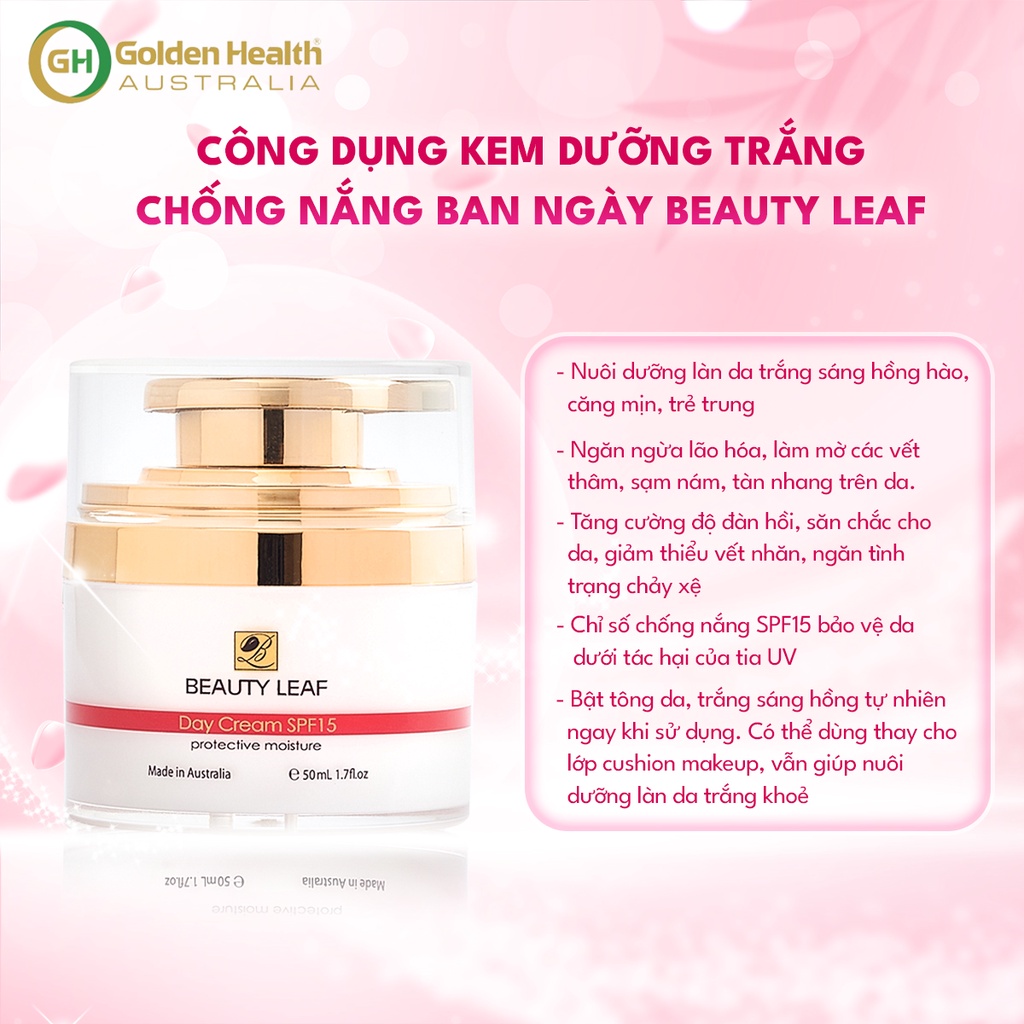 [GOLDEN HEALTH] Kem dưỡng trắng, chống nắng bảo vệ da ban ngày Beauty Leaf SPF15 50ml