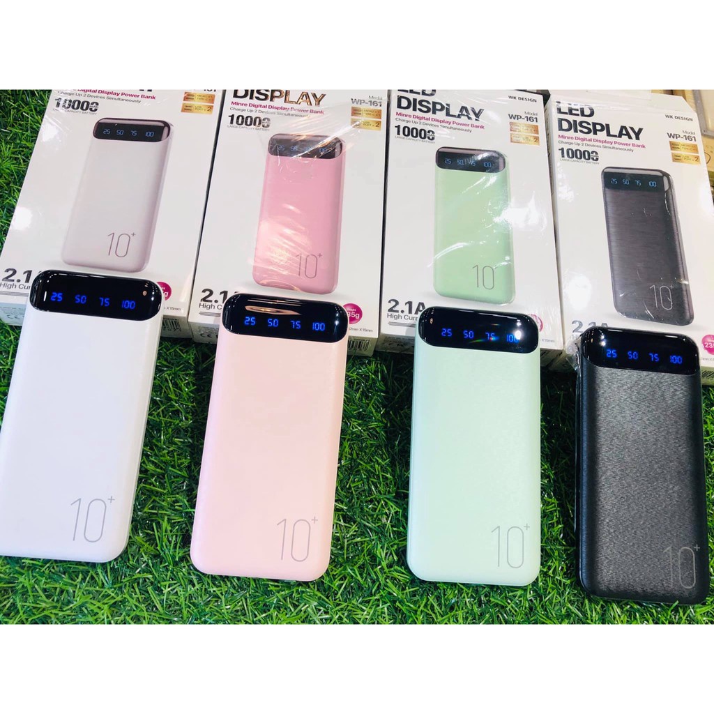 Pin sạc dự phòng ⚡️CHÍNH HÃNG⚡️ sạc dự phòng 10000 mAh siêu mỏng WK WP-161 sạc 2 thiết bị cùng lúc, sạc nhanh 2.1A