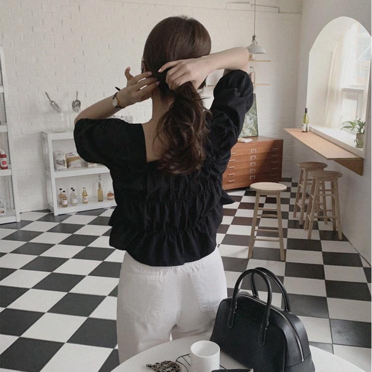 Áo Sơ Mi Tay Ngắn Cổ Vuông Màu Trơn Thời Trang Cho Nữ