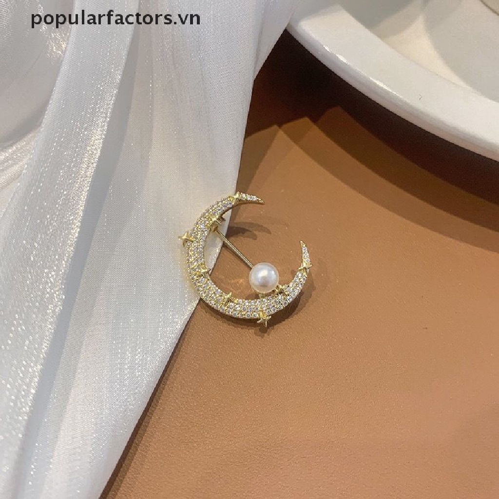 Ghim Cài Áo Hình Ngôi Sao / Mặt Trăng Đính Ngọc Trai Nhân Tạo Thời Trang