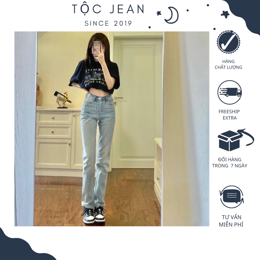 Quần jean denim tocjean ống đứng form rộng vừa xanh nhạt -8166