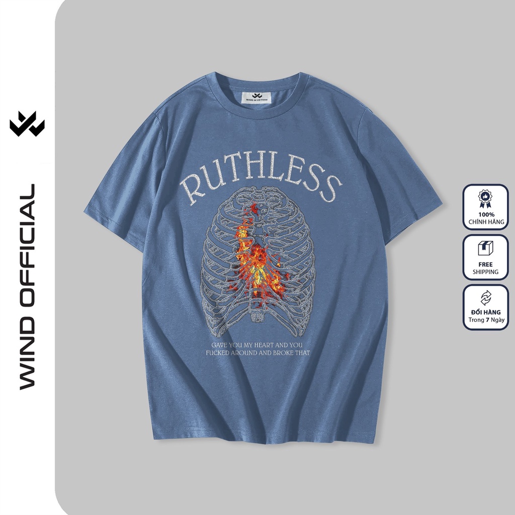 Áo thun tay lỡ unisex WIND phông form rộng RUTHLESS thời trang nam nữ oversize ulzzang