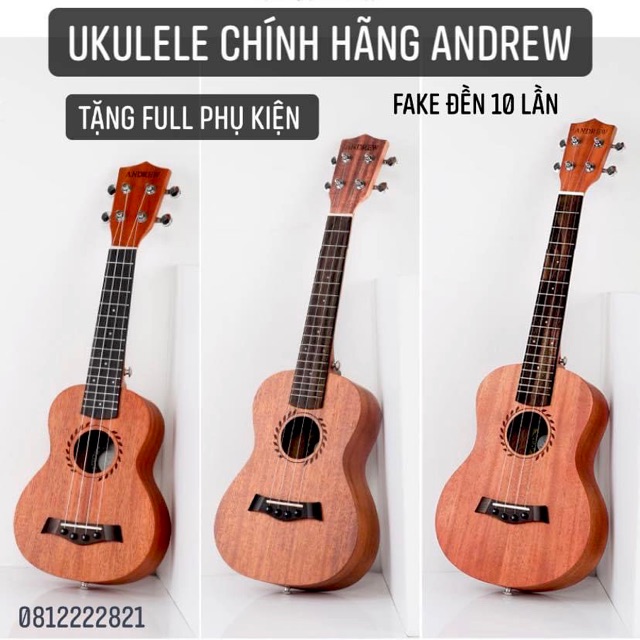 Đàn Ukulele Andrew concert lá lúa - tặng đầy đủ phụ kiện