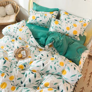 Bộ chăn ga gối , drap giường chất cotton poly họa tiết trái vàng lá cọ