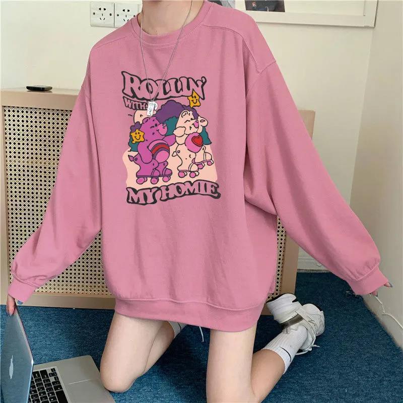 Áo hoodie cổ tròn dáng rộng phong cách retro hàn quốc dành cho nữ