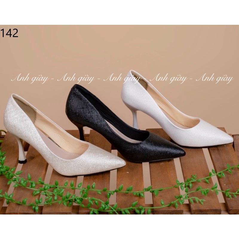 CG20 - Giày cao gót mũi nhọn nhũ xước gót kim loại 7cm hàng Việt Nam , giày cưới, đi làm , đi chơi( ảnh thật, kèm video)