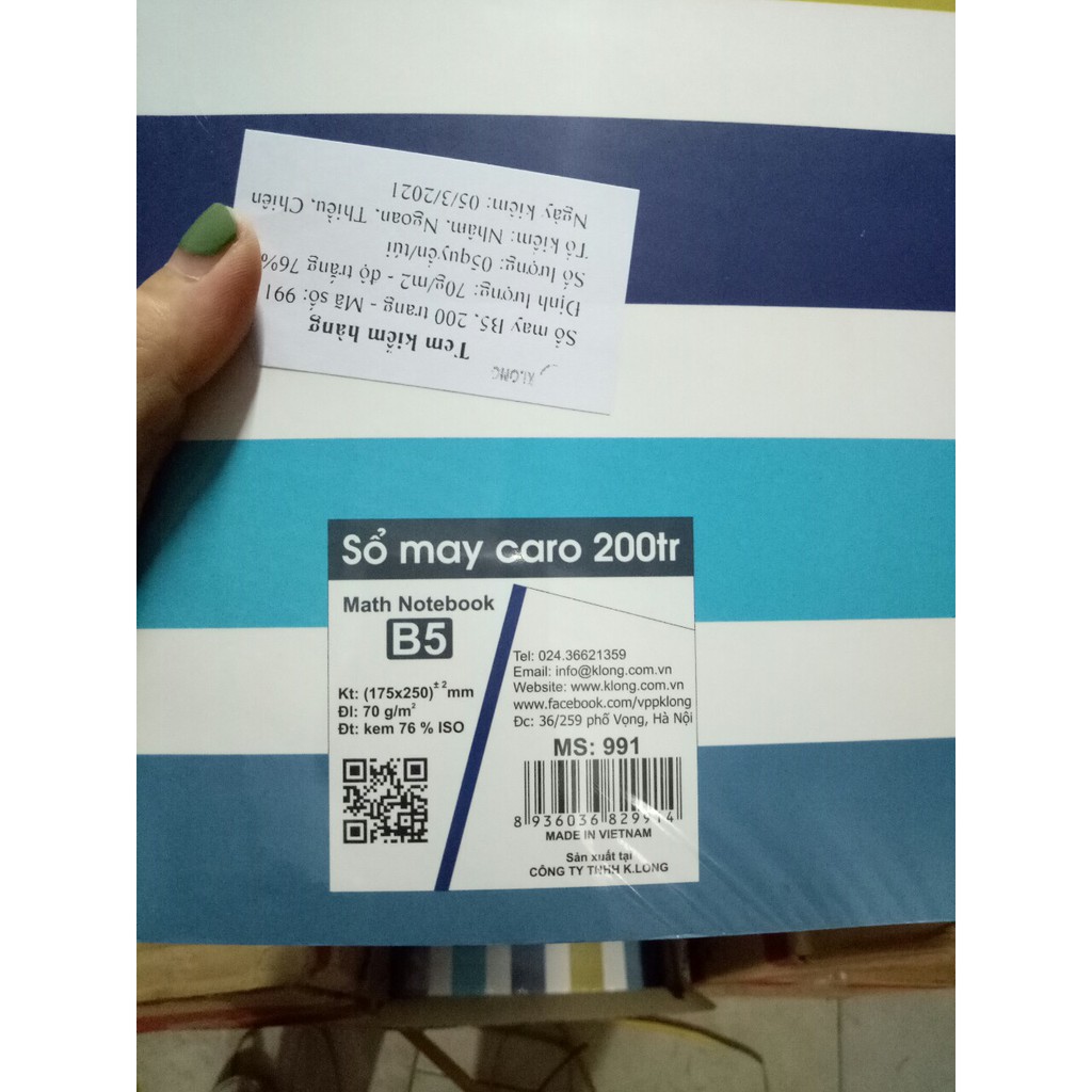 Vở may dán gáy Caro B5 - 200 trang; MS: 991