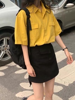 (CLIP THẬT) Áo sơ mi oversize basic cộc tay ulzzang