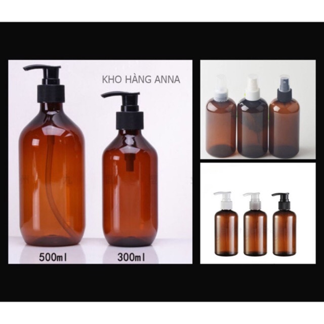 CHAI NHỰA XỊT SƯƠNG/ VÒI NHẤN 300ML - CHAI CHIẾT MỸ PHẨM MÀU NÂU 300ML/ 500ml