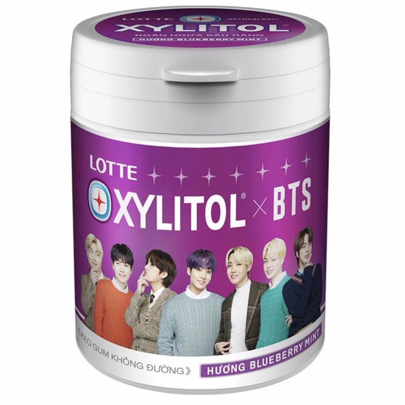Kẹo Gum Không Đường Lotte Xylitol Hương Blueberry Mint Hũ 130.5G