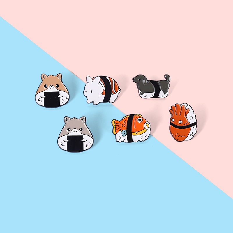 Ghim cài áo hình cơm nắm sushi động vật hoạt hình dễ thương