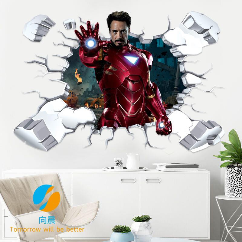 3D Superman Marvel poster Iron Man Waterproof Avengers Wall Sticker College Dormitory Bedroom